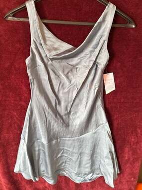 Wild Fable Slate Blue Satin Cowl Neck Sleeveless Mini Dress NWT
C1